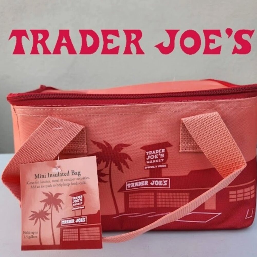 NWT Trader Joe's Viral Mini Canvas Insulated Totes Peach & Blue (2) - Picture 3 of 4